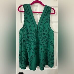 Free People Teal Embroidered Tank Top